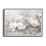 Plakat - Kwiaty Magnolii III - Do Salonu, Sypialni, Przedpokoju | Styl Japandi, Boho, Skandynawski | Beżowy, Biały 