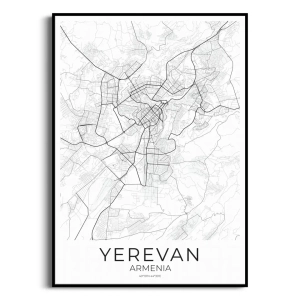 Plakat - Mapa Yerevan Armenia | Plakat do Salonu, Sypialni, Biura | Styl Loft, Industrialny, Minimalistyczny, Skandynawski | Czarno-Biały, Szary