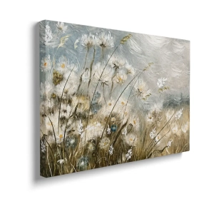 Obraz na płótnie -   "Meadow Whisper" - Łąka, Akwarela, Styl Boho, Skandynawski, Salon, Sypialnia, Szaro-Niebiesko-Beżowy 