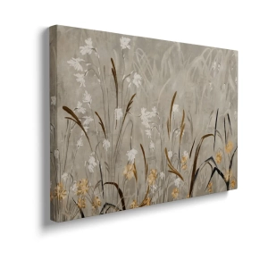 Obraz na płótnie - "Field of Grasses" - Polne kwiaty i Trawy - Akwarela- Styl Boho, Skandynawski, Salon, Sypialnia, Szarobeżowy