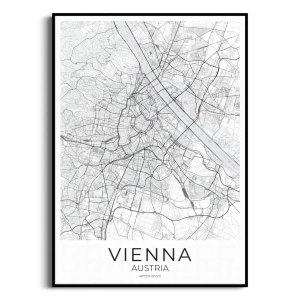 Plakat - Plan Miasta Wiedeń (Vienna Austria) – Czarno-Biały Mapa | Do Salonu, Sypialni, Biura | Style Modern, Loft, Skandynawski, Minimalistyczny
