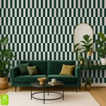 Tapeta na wymiar - Bottle Green Modern Blocks, butelkowa zieleń, prostokąty i paski