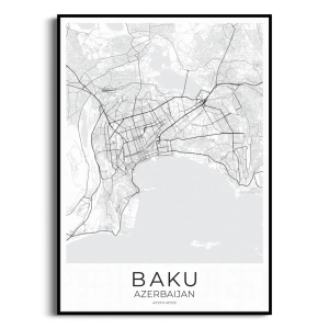 Plakat - Mapa Baku Azerbejdżan – Minimalistyczny Plakat do Sypialni i Salonu, Czarno-Biały, Szary, Styl Skandynawski, Loft