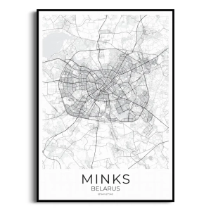 Plakat - Mapa Mińsk Białoruś – Minimalistyczny Plakat do Salonu, Sypialni i Przedpokoju, Czarno-Biały, Styl Skandynawski, Loft