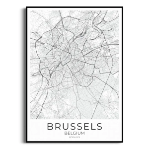 Plakat - Mapa Miasta - Bruksela - Czarno-Biała Nowoczesny Plakat do Salonu i Sypialni | Styl Skandynawski i Minimalistyczny