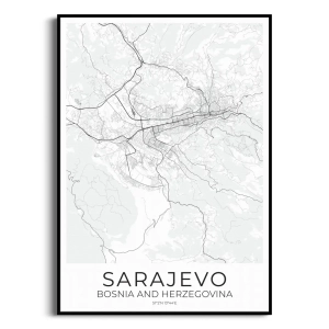 Plakat - Mapa Miasta - Sarajewo Czarno-Biała – Nowoczesny Plakat do Salonu i Sypialni | Styl Skandynawski i Minimalistyczny