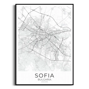 Plakat - Mapa Miasta - Sofia Czarno-Biała – Nowoczesny Plakat do Salonu i Sypialni | Styl Skandynawski i Minimalistyczny 