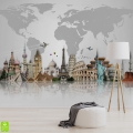 Fototapeta-Sławne-zabytki-na-tle-szarej-mapy-świata.jpg