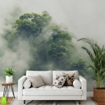 Fototapeta na wymiar „Zamglone korony drzew” – nastrojowy krajobraz leśny do salonu, sypialni lub gabinetu, styl nowoczesny