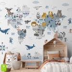 Fototapeta Zwierzątka na mapie świata dla dzieci