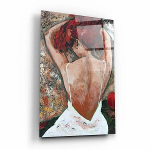 Obraz na szkle akrylowym - Odkryte plecy kobiety w skąpej sukni