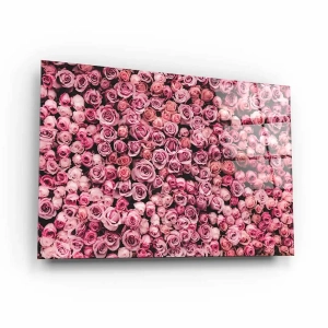 Obraz na szkle akrylowym - Różowa ściana usłana różami