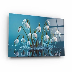 Obraz na szkle akrylowym - Przebiśniegi na niebieskim tle