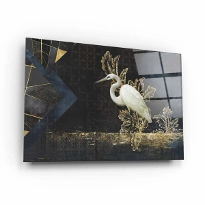 Obraz na szkle akrylowym - Biała czapla na jeziorze