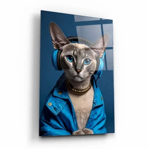 Obraz na szkle akrylowym - Kot w słuchawkach
