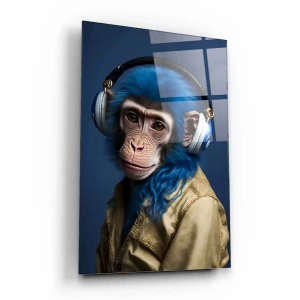 Obraz na szkle akrylowym - Kolorowa małpa w słuchawkach