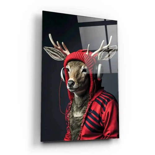 obraz-na-szkle-akrylowym-renifer-w-sluchawkach-bok.webp