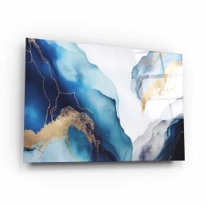 Obraz na szkle akrylowym - Złote i niebieskie fale