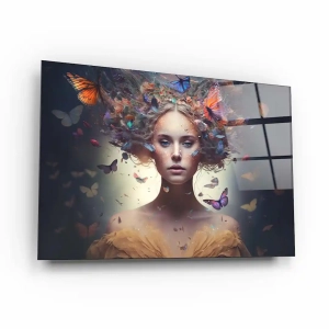 Obraz na szkle akrylowym - Kobieta i motyle