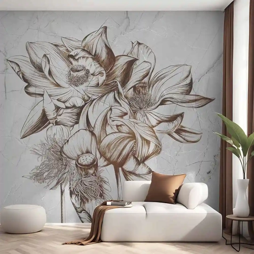 Fototapeta Duże kwiaty w rozkwicie w salonie