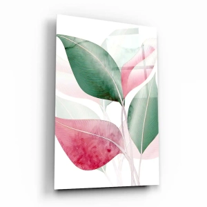 Obraz na szkle akrylowym - Duże czerwone i zielone liście