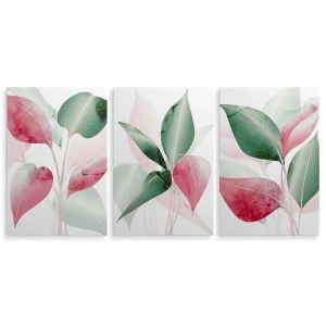 Obrazy na szkle akrylowym Czerwone i zielone liście (3 częściowe)