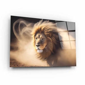 Obraz na szkle akrylowym - Lew wyłaniający się z piasku