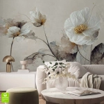 Fototapeta na wymiar "Kwietna Flora” – beżowo-kremowe kwiaty do salonu i sypialni, styl nowoczesny, klasyczny, skandynawski