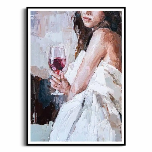 plakat-czarna-ramka-przod-dziewczyna-z-lampka-wina.webp