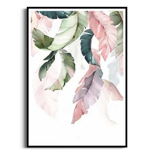 plakat-czarna-ramka-przod-kolorowe-liscie-bananowca-II.webp