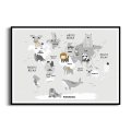 plakat-czarna-ramka-przod-szara-mapa-swiata-dla-dzieci.webp