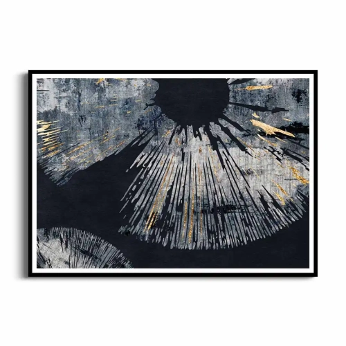 Plakat Granatowy rozbłysk ze złotymi drobinkami czarna ramka