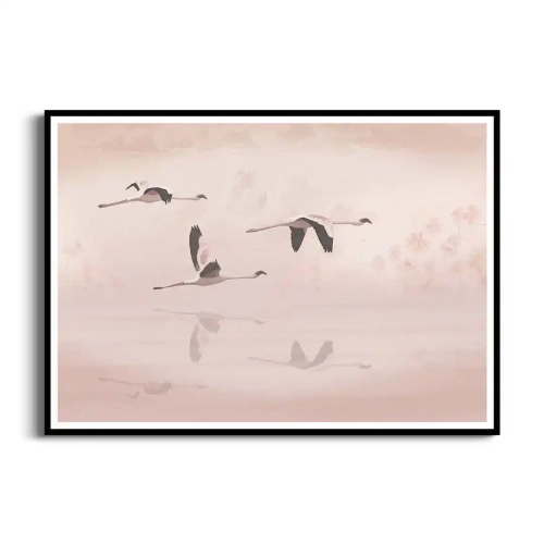 Plakat Lot flamingów czarna ramka