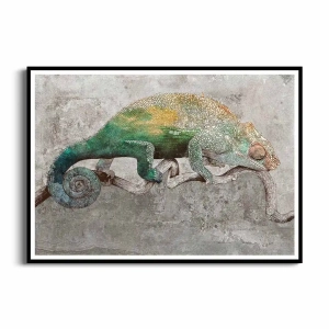 Plakat - Zielony kameleon na betonie