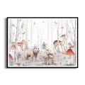 plakat do pokoju dziecka bajkowy las ze zwierzętami czarna ramka