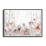 Plakat do pokoju dziecka – bajkowy las ze zwierzętami, ilustracyjna dekoracja ścienna dla dziewczynki lub chłopca