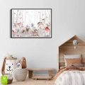 plakat do pokoju dziecka bajkowy las ze zwierzętami czarna ramka w pokoju