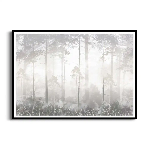 Plakat zamglony las czarna ramka