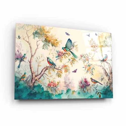 obraz-na-szkle-akrylowym-kolorowy-las-ptaki-bok.webp
