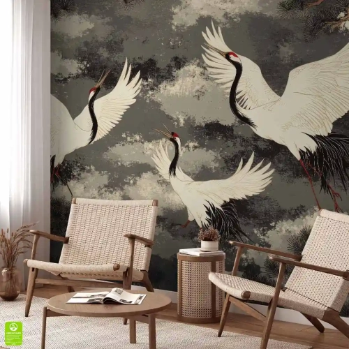 fototapeta-zurawie-na-ciemnym-niebie-cranes-in-the-sky-wnetrze 1.webp