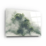 Obraz na szkle akrylowym „Zamglone korony drzew” – nowoczesna dekoracja ścienna do salonu, biura lub sypialni w stylu skandynawskim
