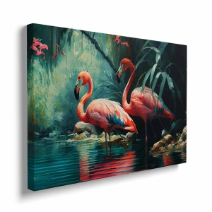 Obraz na płótnie - Para przepięknych różowych flamingów w stawie