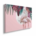 Obraz na płótnie flamingi na tle księżyca bokiem
