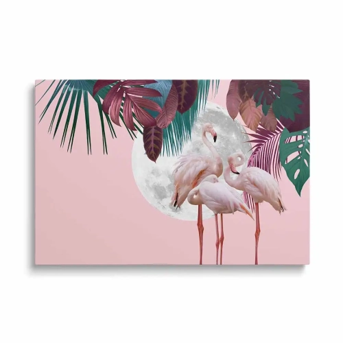obraz-szklo-piekne-flamingi-na-tle-ksiezyca-i-tropikalnej-roslinnosci-przod.webp