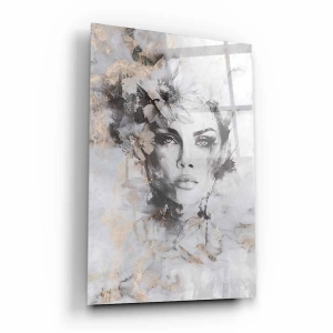 Obraz na szkle akrylowym - Piękna kobieca twarz z kwiatem