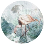 Fototapeta okrągła - Flamingo otulony kwiatami