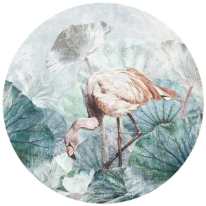 Fototapeta okrągła - Flamingo otulony kwiatami