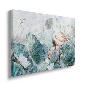 Obraz na płótnie - Flamingo otulony kwiatami