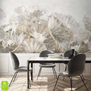 Fototapeta na wymiar w stylu vintage – artystyczny motyw przetartych liści lilii (beżowa), idealna do salonu, sypialni i przedpokoju