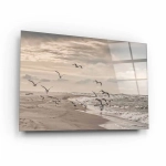 Obraz na szkle akrylowym - Mewy odlatujące z plaży nad Bałtykiem - Nadmorski krajobraz